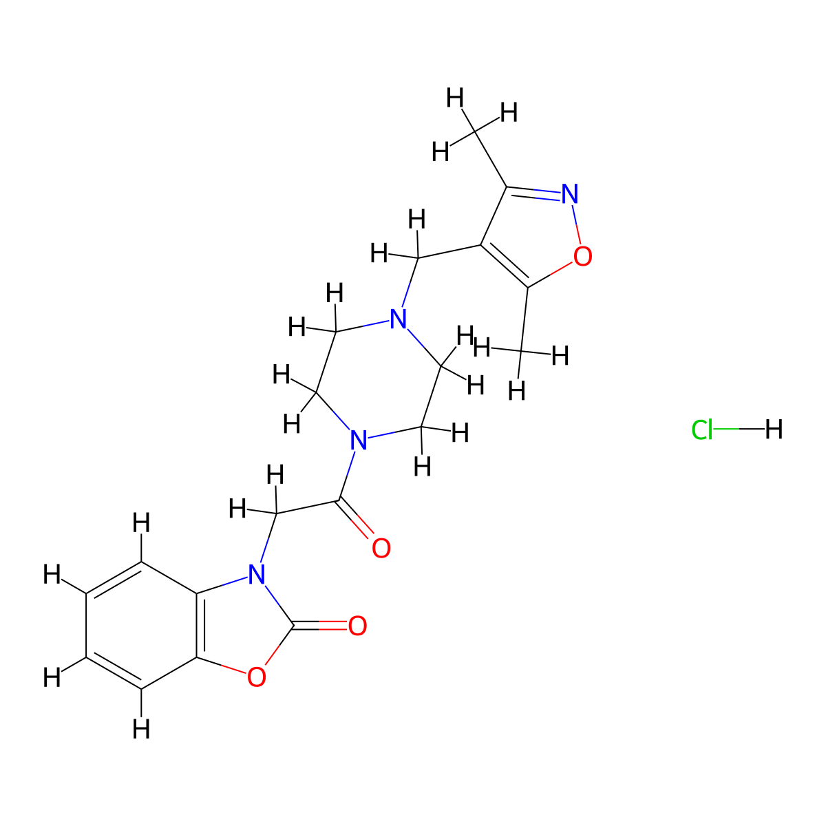 3-(2-(4-((3,5-dimethylisoxazol-4-yl)methyl)piperazin-1-yl)-2-oxoethyl)benzo[d]oxazol-2(3H)-one hydrochloride molecular structure, CAS 1351599-15-9