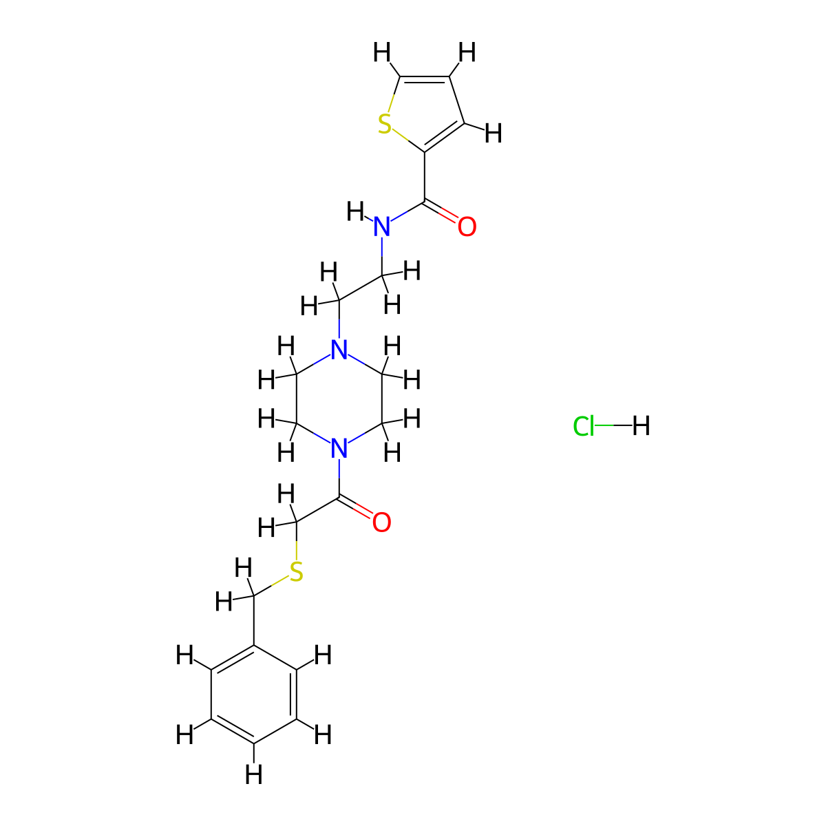 N-(2-(4-(2-(benzylthio)acetyl)piperazin-1-yl)ethyl)thiophene-2-carboxamide hydrochloride molecular structure, CAS 1351599-19-3