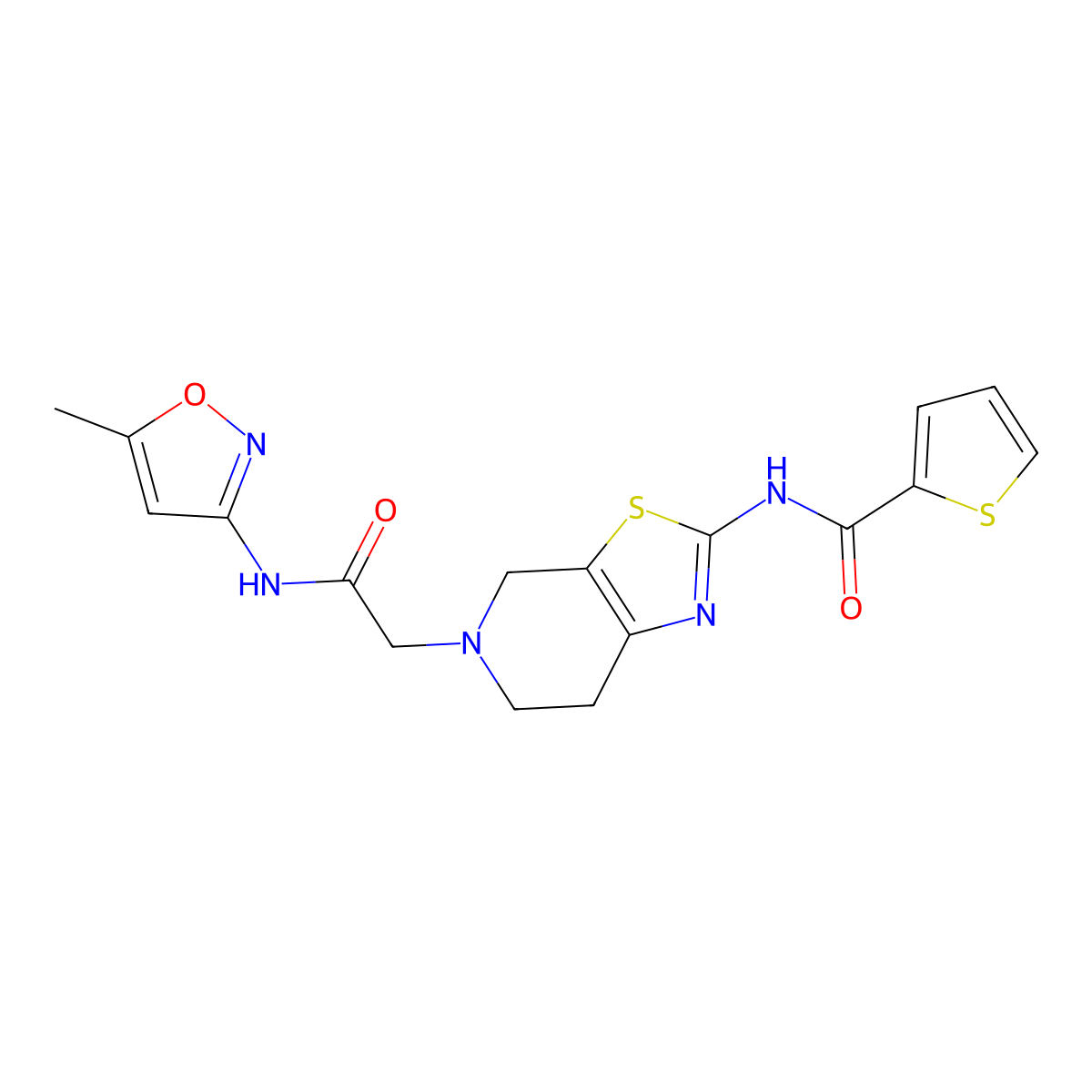 N-(5-(2-((5-methylisoxazol-3-yl)amino)-2-oxoethyl)-4,5,6,7-tetrahydrothiazolo[5,4-c]pyridin-2-yl)thiophene-2-carboxamide molecular structure, CAS 1351599-29-5
