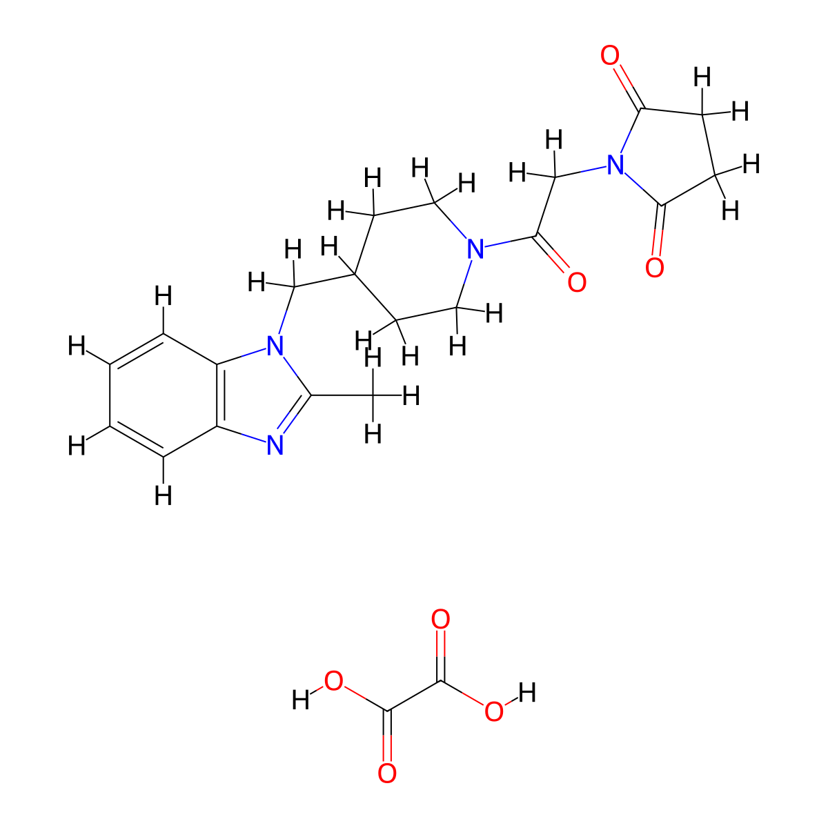 1-(2-(4-((2-methyl-1H-benzo[d]imidazol-1-yl)methyl)piperidin-1-yl)-2-oxoethyl)pyrrolidine-2,5-dione oxalate molecular structure, CAS 1351599-32-0