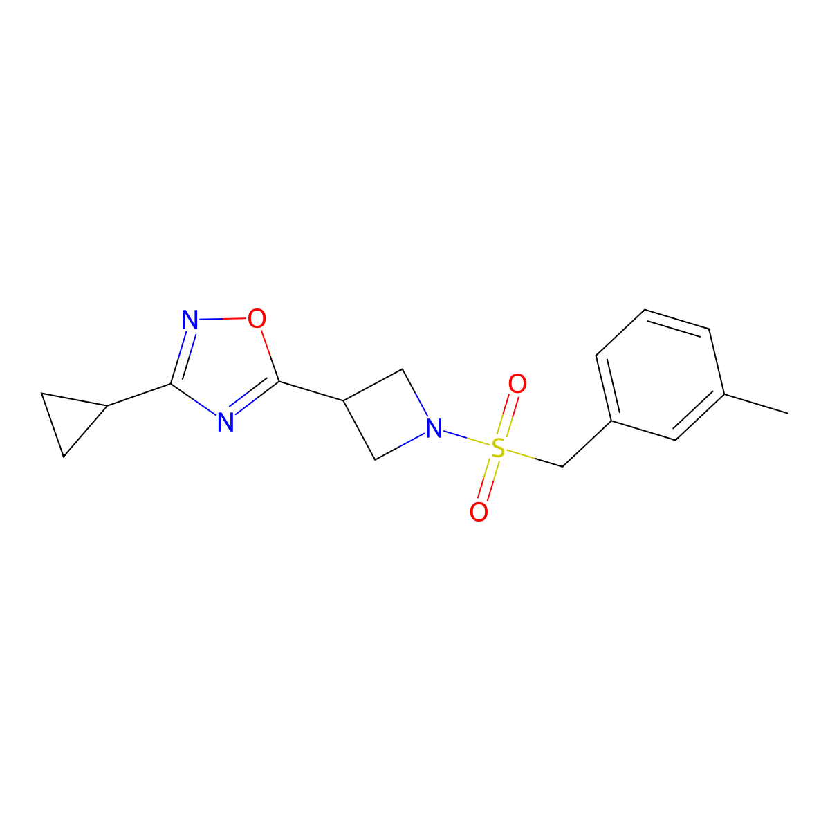 3-Cyclopropyl-5-(1-((3-methylbenzyl)sulfonyl)azetidin-3-yl)-1,2,4-oxadiazole molecular structure, CAS 1351599-34-2