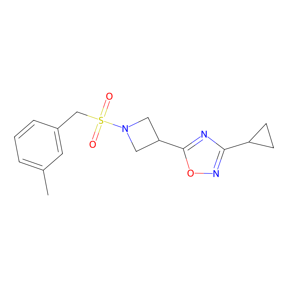3-Cyclopropyl-5-(1-((3-methylbenzyl)sulfonyl)azetidin-3-yl)-1,2,4-oxadiazole molecular structure, CAS 1351599-34-2