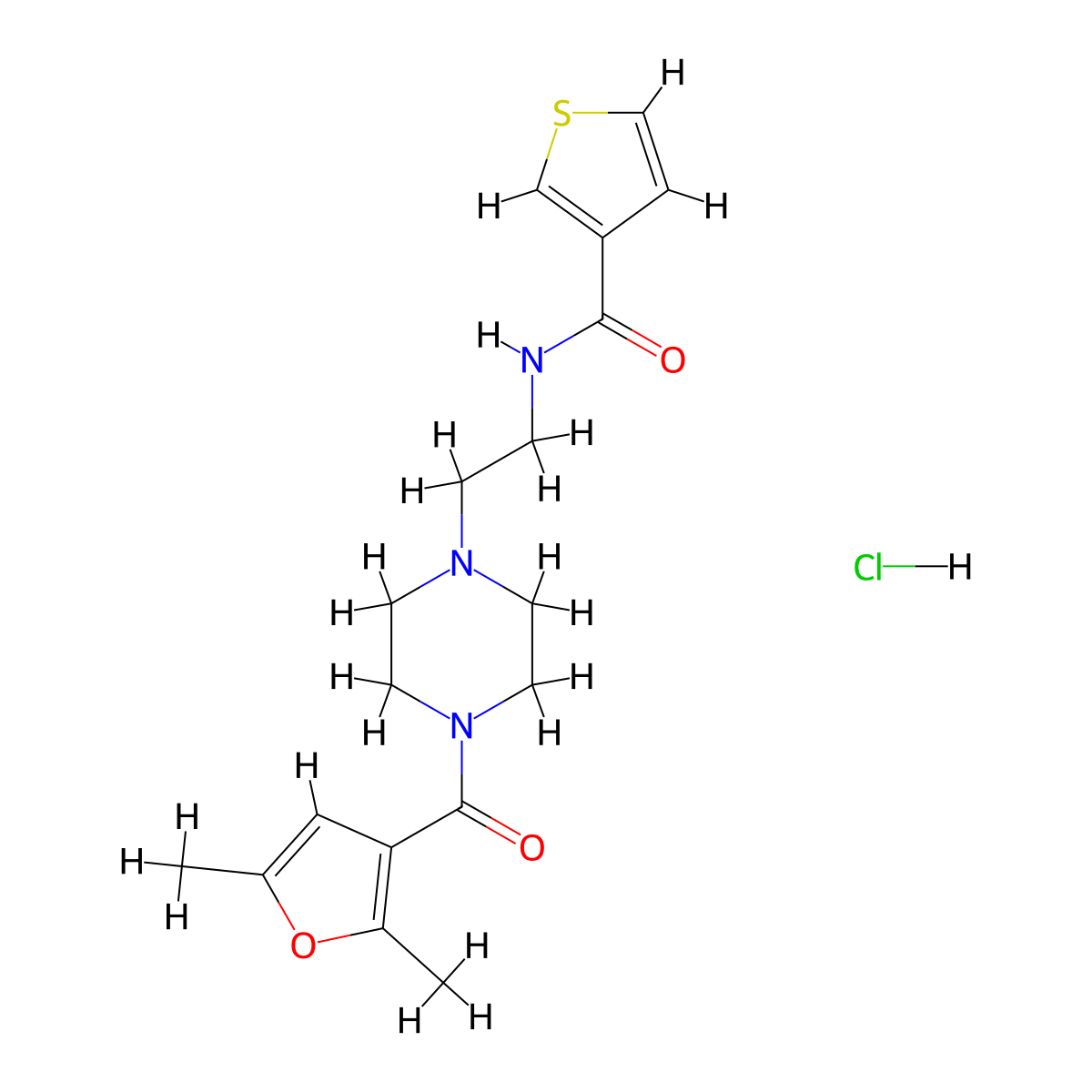 N-{2-[4-(2,5-Dimethylfuran-3-carbonyl)piperazin-1-YL]ethyl}thiophene-3-carboxamide hydrochloride molecular structure, CAS 1351599-36-4