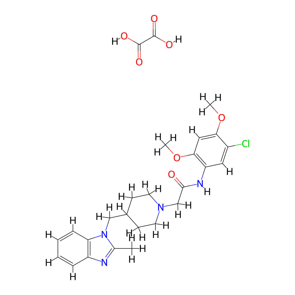 N-(5-chloro-2,4-dimethoxyphenyl)-2-(4-((2-methyl-1H-benzo[d]imidazol-1-yl)methyl)piperidin-1-yl)acetamide oxalate molecular structure, CAS 1351599-37-5