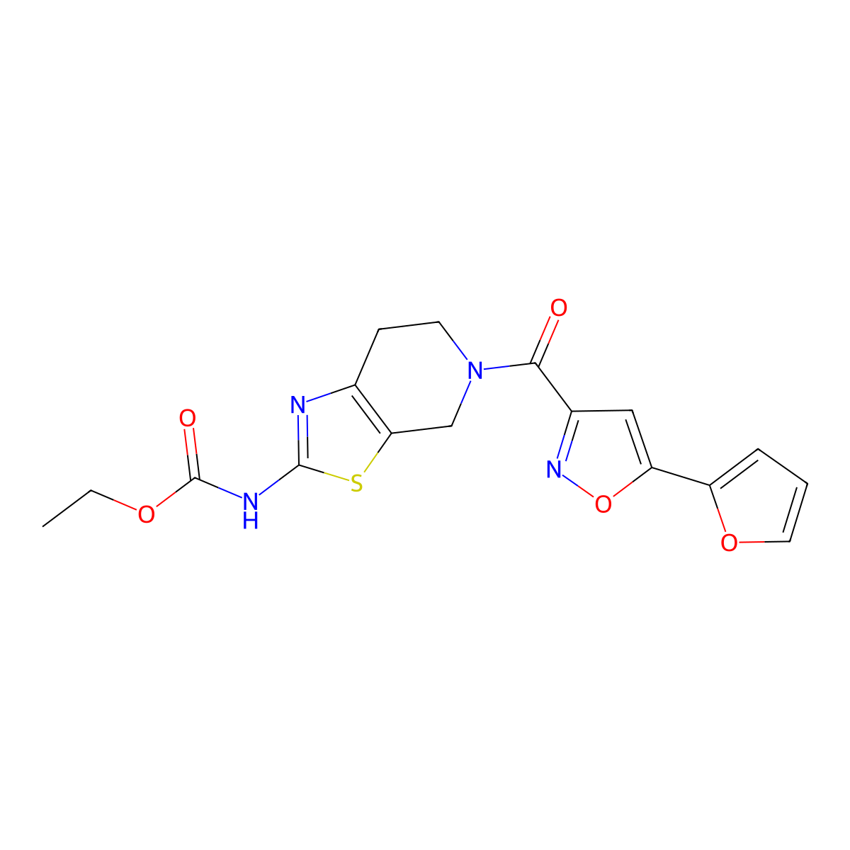 Ethyl (5-(5-(furan-2-yl)isoxazole-3-carbonyl)-4,5,6,7-tetrahydrothiazolo[5,4-c]pyridin-2-yl)carbamate molecular structure, CAS 1351599-38-6