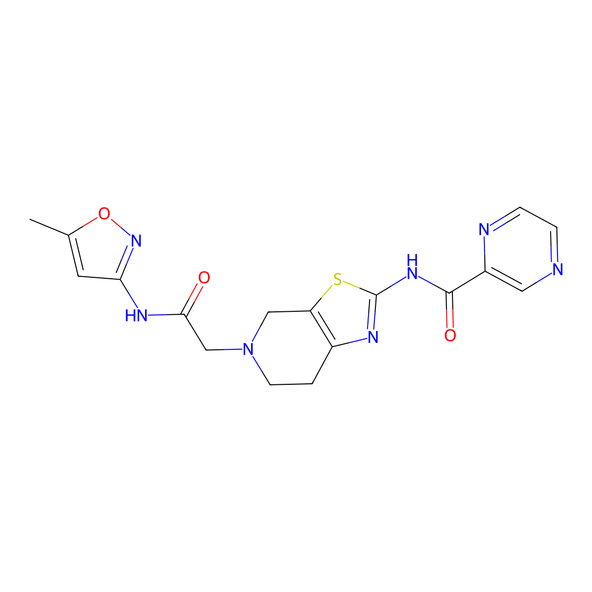 N-(5-(2-((5-methylisoxazol-3-yl)amino)-2-oxoethyl)-4,5,6,7-tetrahydrothiazolo[5,4-c]pyridin-2-yl)pyrazine-2-carboxamide molecular structure, CAS 1351599-41-1
