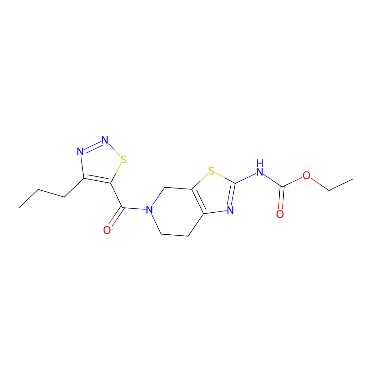 Ethyl (5-(4-propyl-1,2,3-thiadiazole-5-carbonyl)-4,5,6,7-tetrahydrothiazolo[5,4-c]pyridin-2-yl)carbamate molecular structure, CAS 1351599-52-4