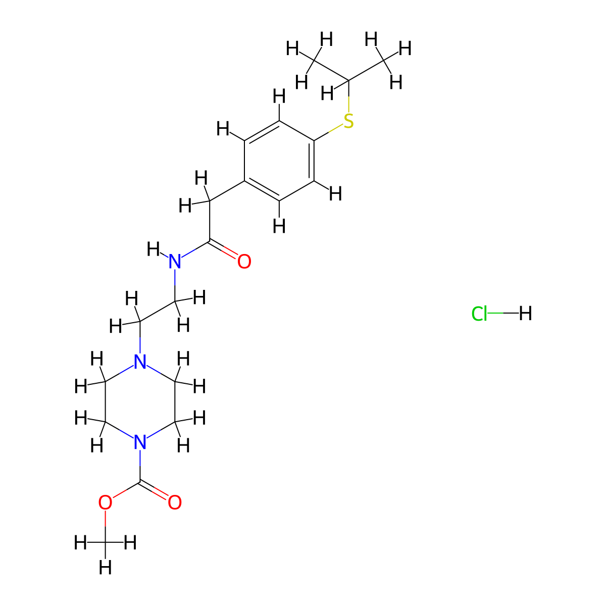 Methyl 4-(2-(2-(4-(isopropylthio)phenyl)acetamido)ethyl)piperazine-1-carboxylate hydrochloride molecular structure, CAS 1351599-77-3