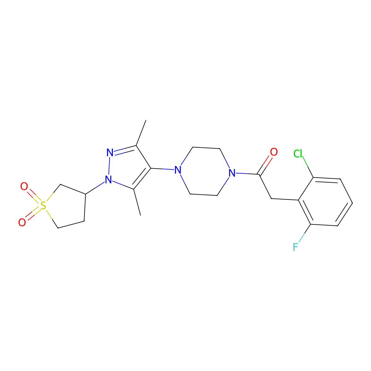 2-(2-chloro-6-fluorophenyl)-1-(4-(1-(1,1-dioxidotetrahydrothiophen-3-yl)-3,5-dimethyl-1H-pyrazol-4-yl)piperazin-1-yl)ethanone molecular structure, CAS 1351599-78-4