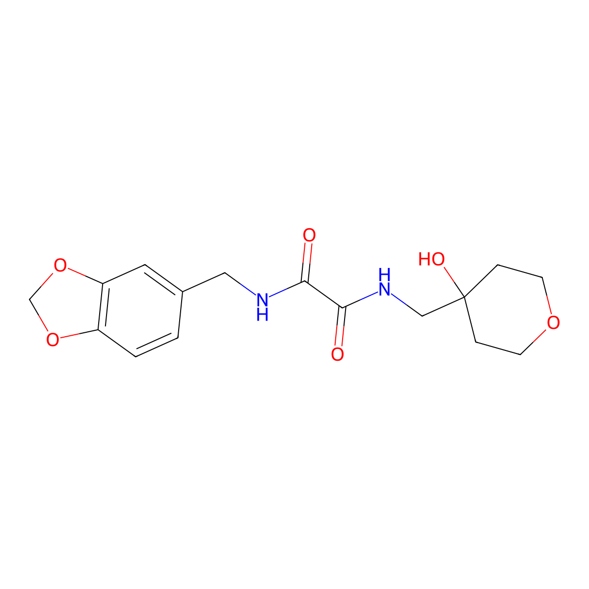 N1-(benzo[d][1,3]dioxol-5-ylmethyl)-N2-((4-hydroxytetrahydro-2H-pyran-4-yl)methyl)oxalamide molecular structure, CAS 1351599-79-5