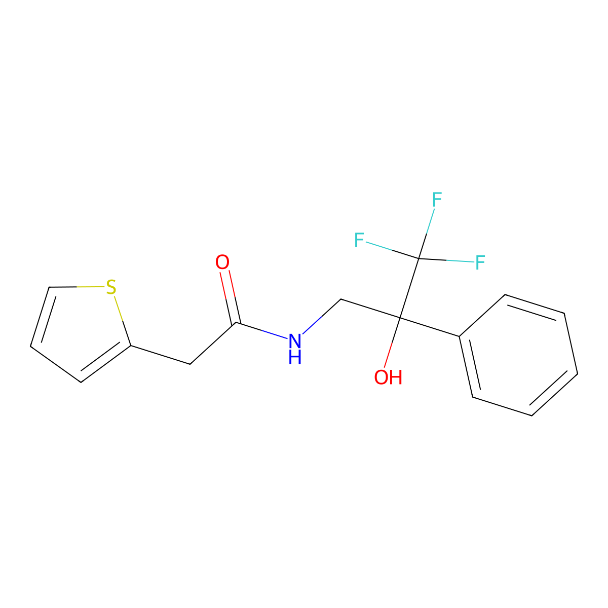2-(thiophen-2-yl)-N-(3,3,3-trifluoro-2-hydroxy-2-phenylpropyl)acetamide molecular structure, CAS 1351599-82-0
