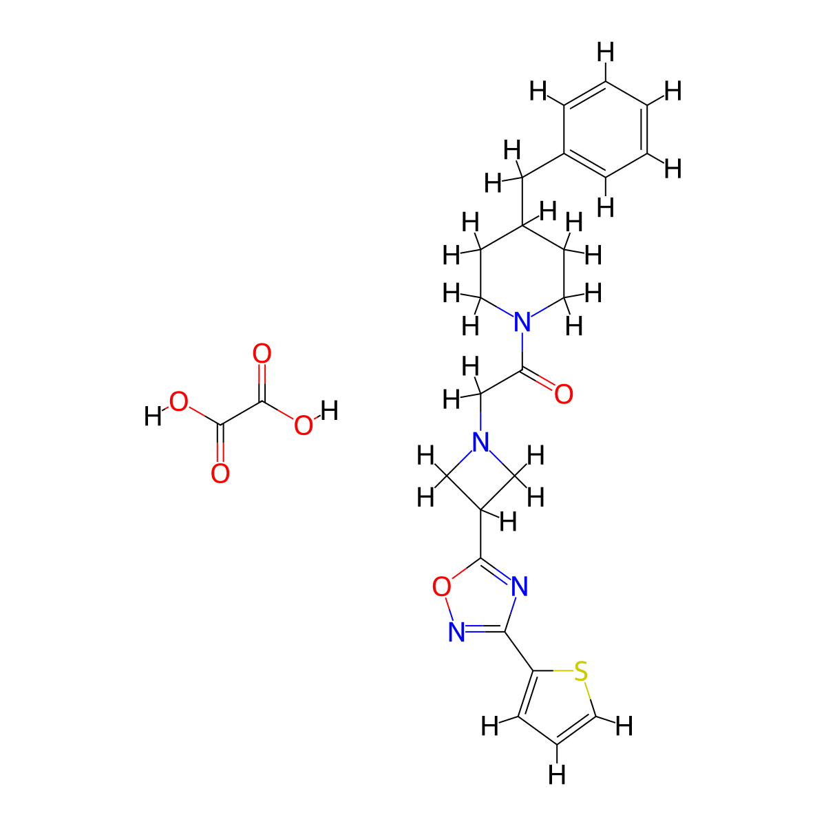 1-(4-Benzylpiperidin-1-yl)-2-(3-(3-(thiophen-2-yl)-1,2,4-oxadiazol-5-yl)azetidin-1-yl)ethanone oxalate molecular structure, CAS 1351599-84-2