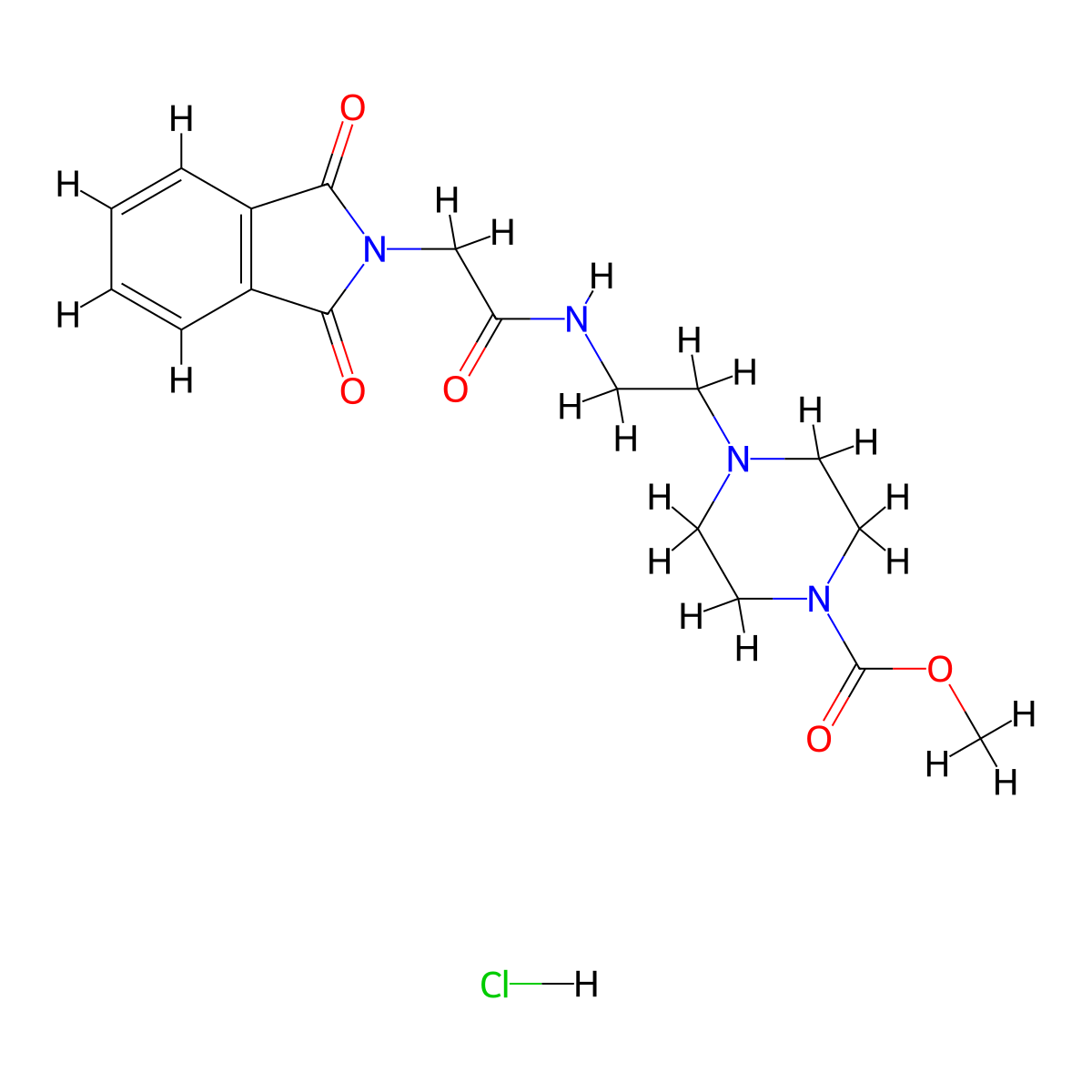 Methyl 4-(2-(2-(1,3-dioxoisoindolin-2-yl)acetamido)ethyl)piperazine-1-carboxylate hydrochloride molecular structure, CAS 1351599-90-0