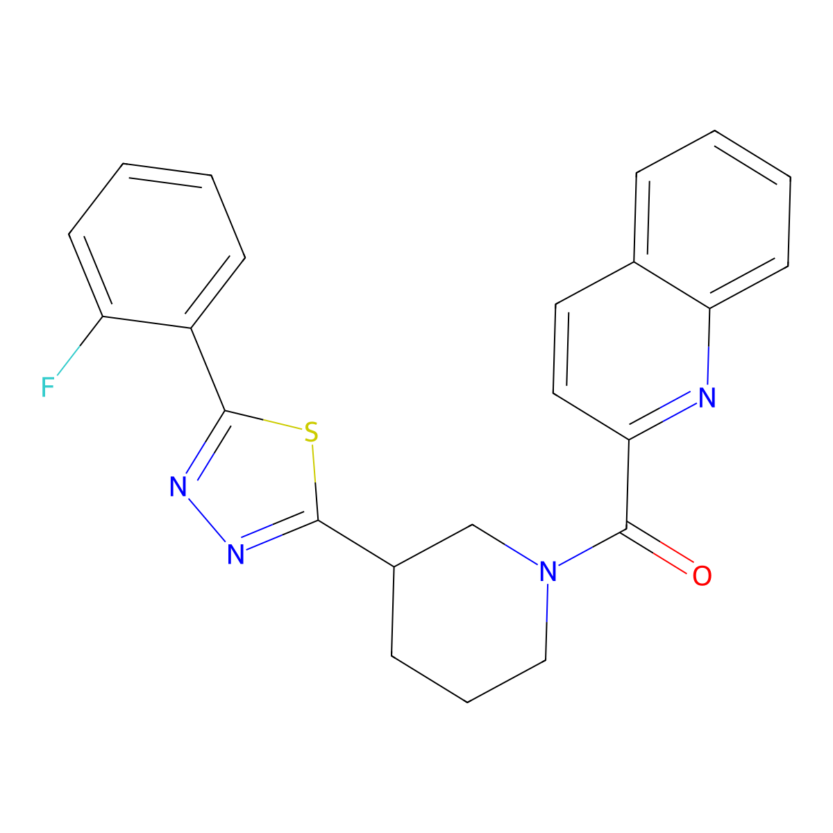 (3-(5-(2-Fluorophenyl)-1,3,4-thiadiazol-2-yl)piperidin-1-yl)(quinolin-2-yl)methanone molecular structure, CAS 1351599-96-6