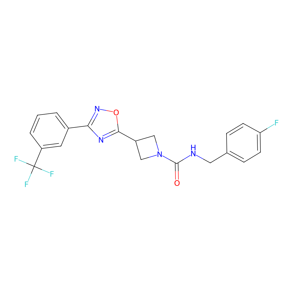 N-(4-fluorobenzyl)-3-(3-(3-(trifluoromethyl)phenyl)-1,2,4-oxadiazol-5-yl)azetidine-1-carboxamide molecular structure, CAS 1351600-00-4