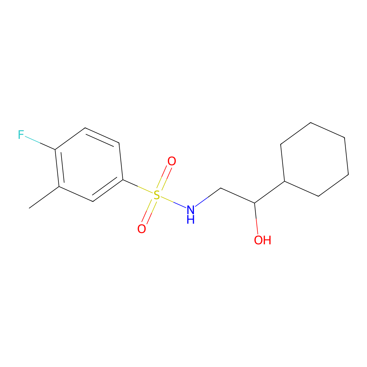 N-(2-cyclohexyl-2-hydroxyethyl)-4-fluoro-3-methylbenzenesulfonamide molecular structure, CAS 1351600-07-1
