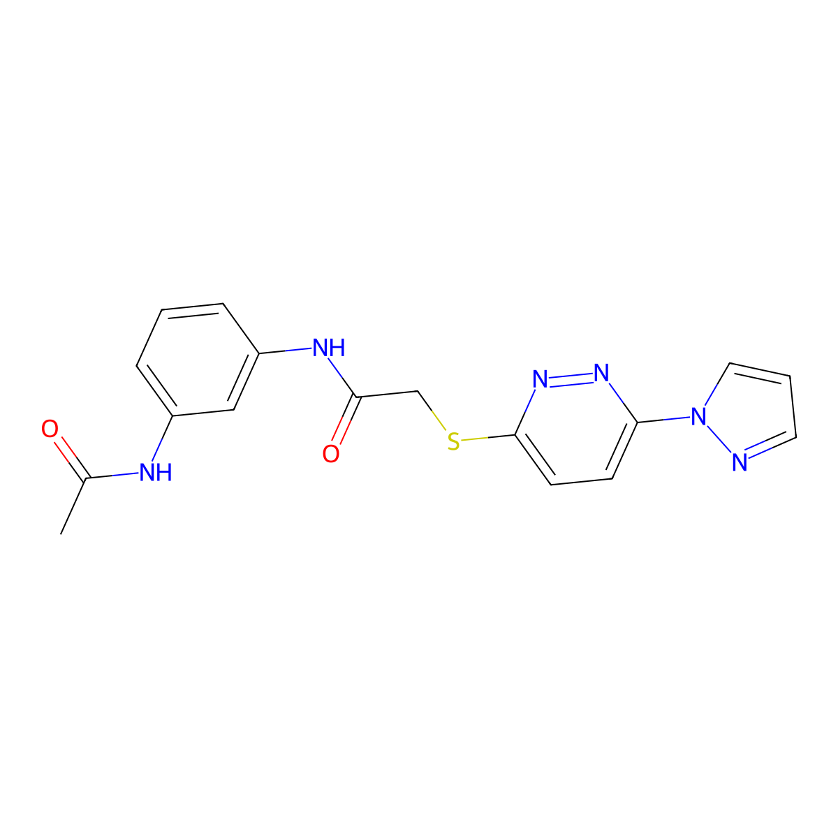 2-((6-(1H-pyrazol-1-yl)pyridazin-3-yl)thio)-N-(3-acetamidophenyl)acetamide molecular structure, CAS 1351600-15-1