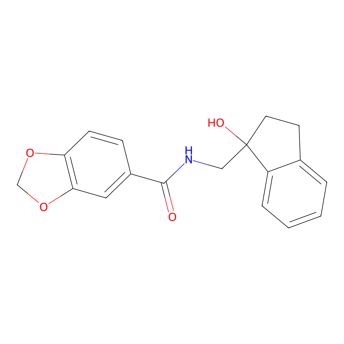 N-((1-hydroxy-2,3-dihydro-1H-inden-1-yl)methyl)benzo[d][1,3]dioxole-5-carboxamide molecular structure, CAS 1351600-17-3