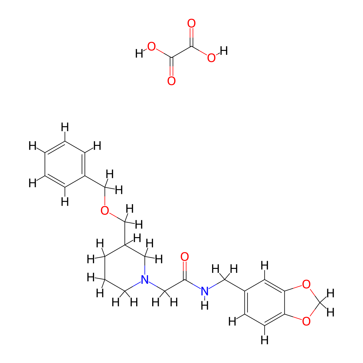 N-(benzo[d][1,3]dioxol-5-ylmethyl)-2-(3-((benzyloxy)methyl)piperidin-1-yl)acetamide oxalate molecular structure, CAS 1351600-87-7