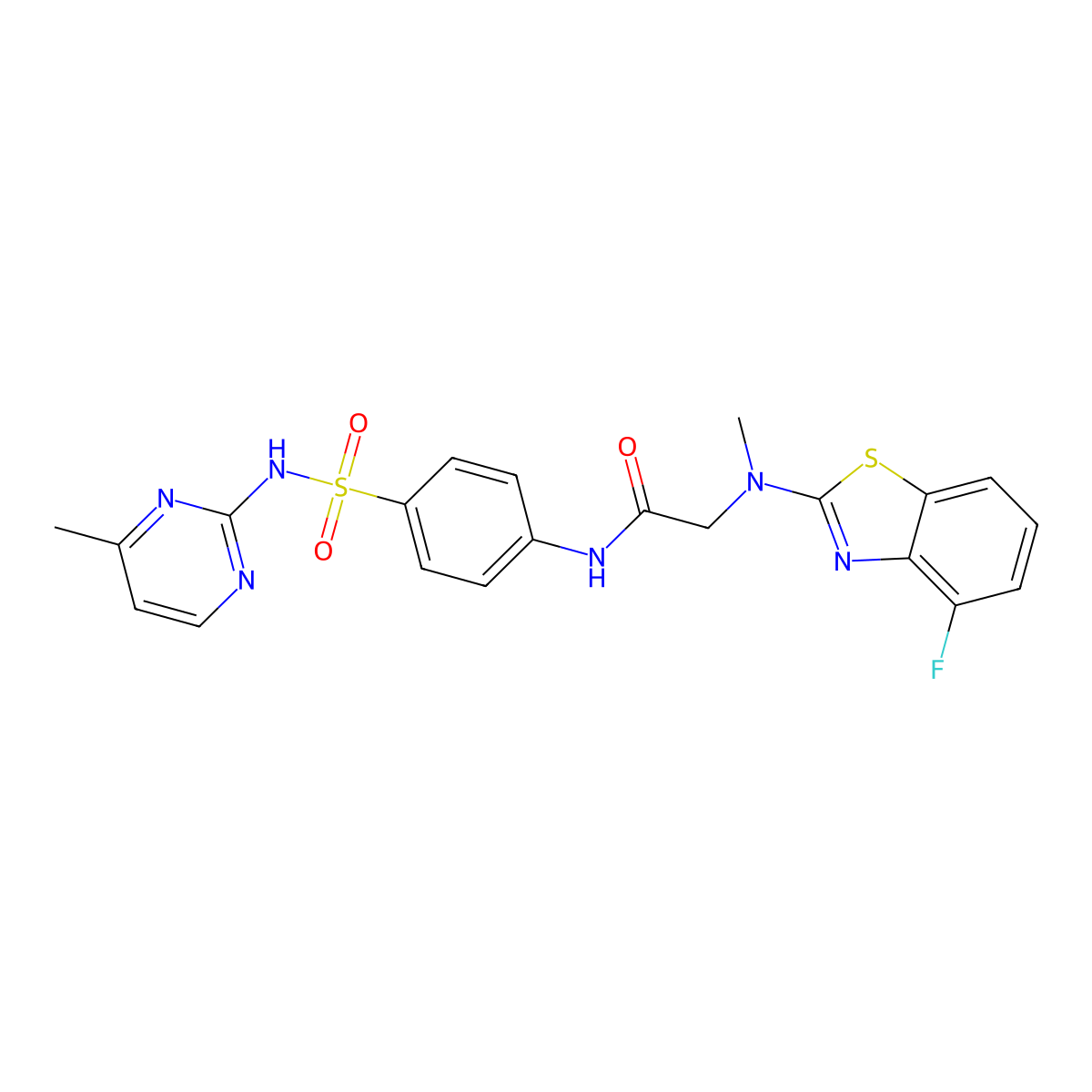 2-((4-fluorobenzo[d]thiazol-2-yl)(methyl)amino)-N-(4-(N-(4-methylpyrimidin-2-yl)sulfamoyl)phenyl)acetamide molecular structure, CAS 1351600-90-2