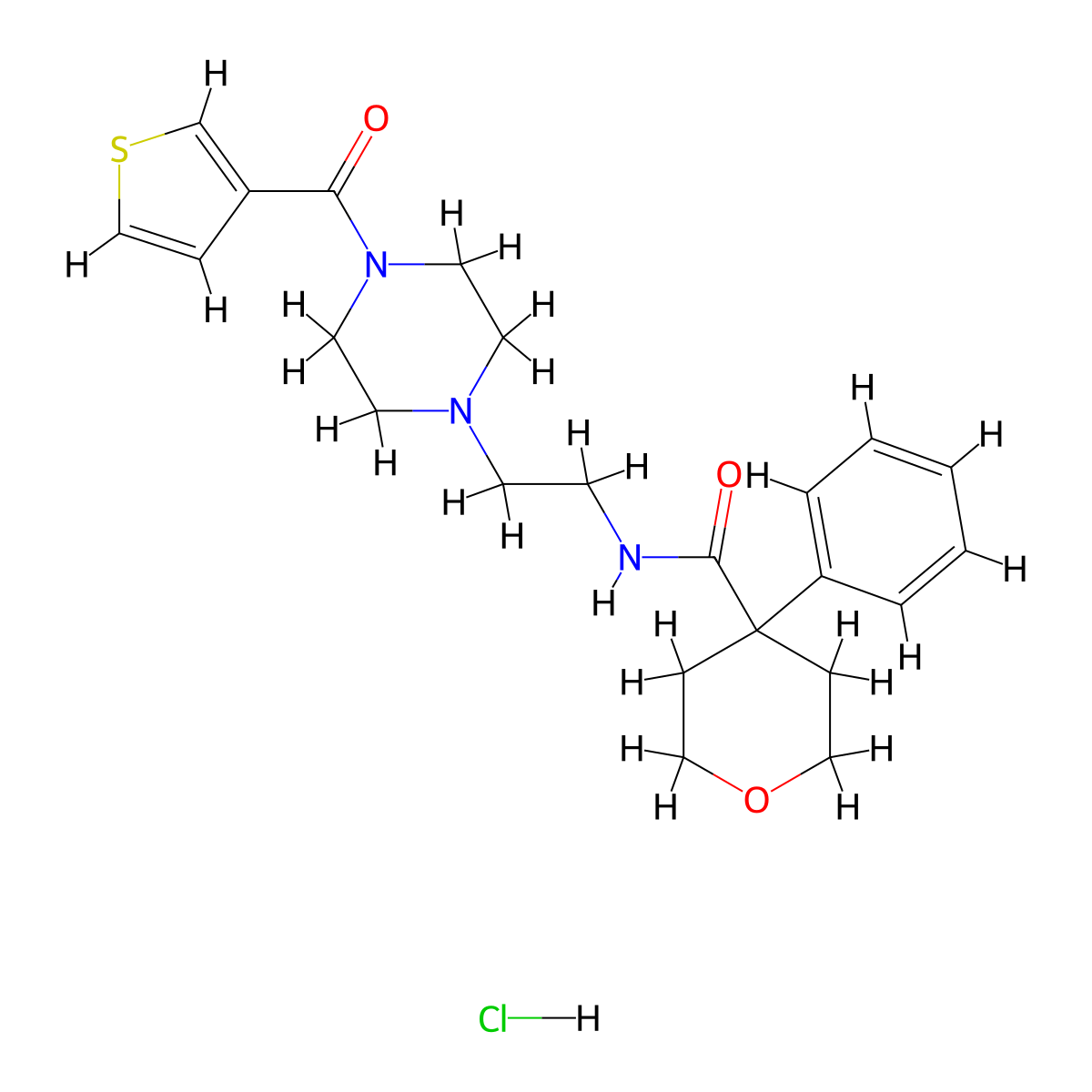 4-phenyl-N-(2-(4-(thiophene-3-carbonyl)piperazin-1-yl)ethyl)tetrahydro-2H-pyran-4-carboxamide hydrochloride molecular structure, CAS 1351600-93-5
