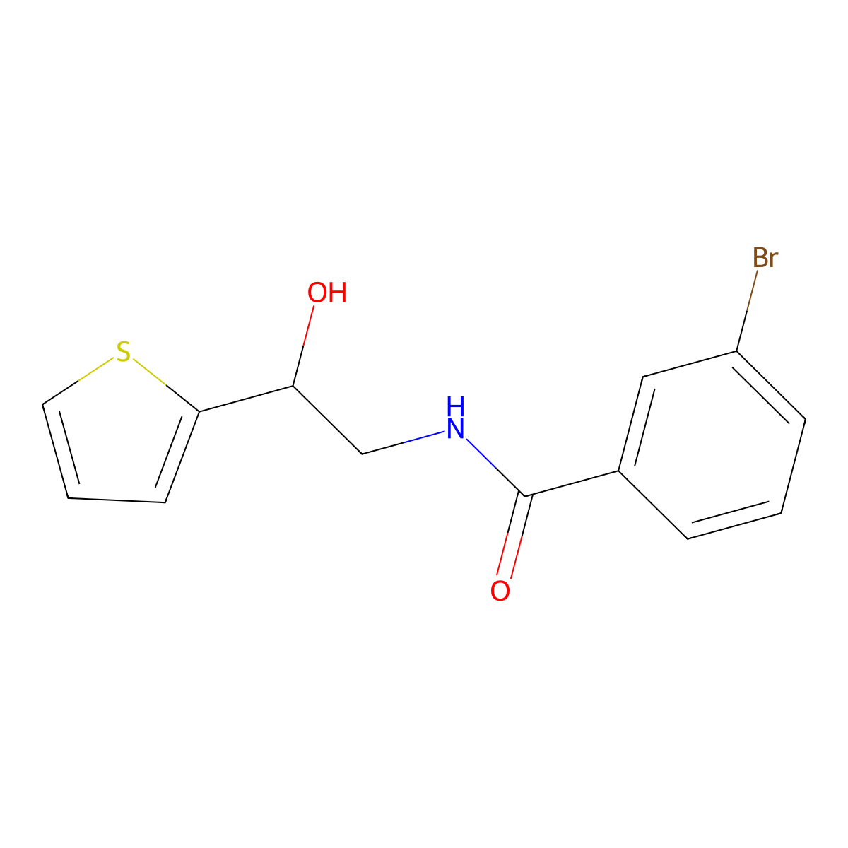3-bromo-N-(2-hydroxy-2-(thiophen-2-yl)ethyl)benzamide molecular structure, CAS 1351600-98-0