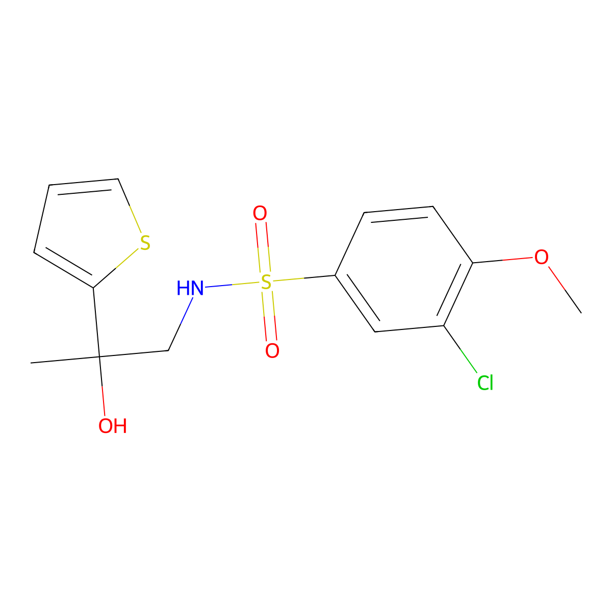 3-chloro-N-(2-hydroxy-2-(thiophen-2-yl)propyl)-4-methoxybenzenesulfonamide molecular structure, CAS 1351601-05-2