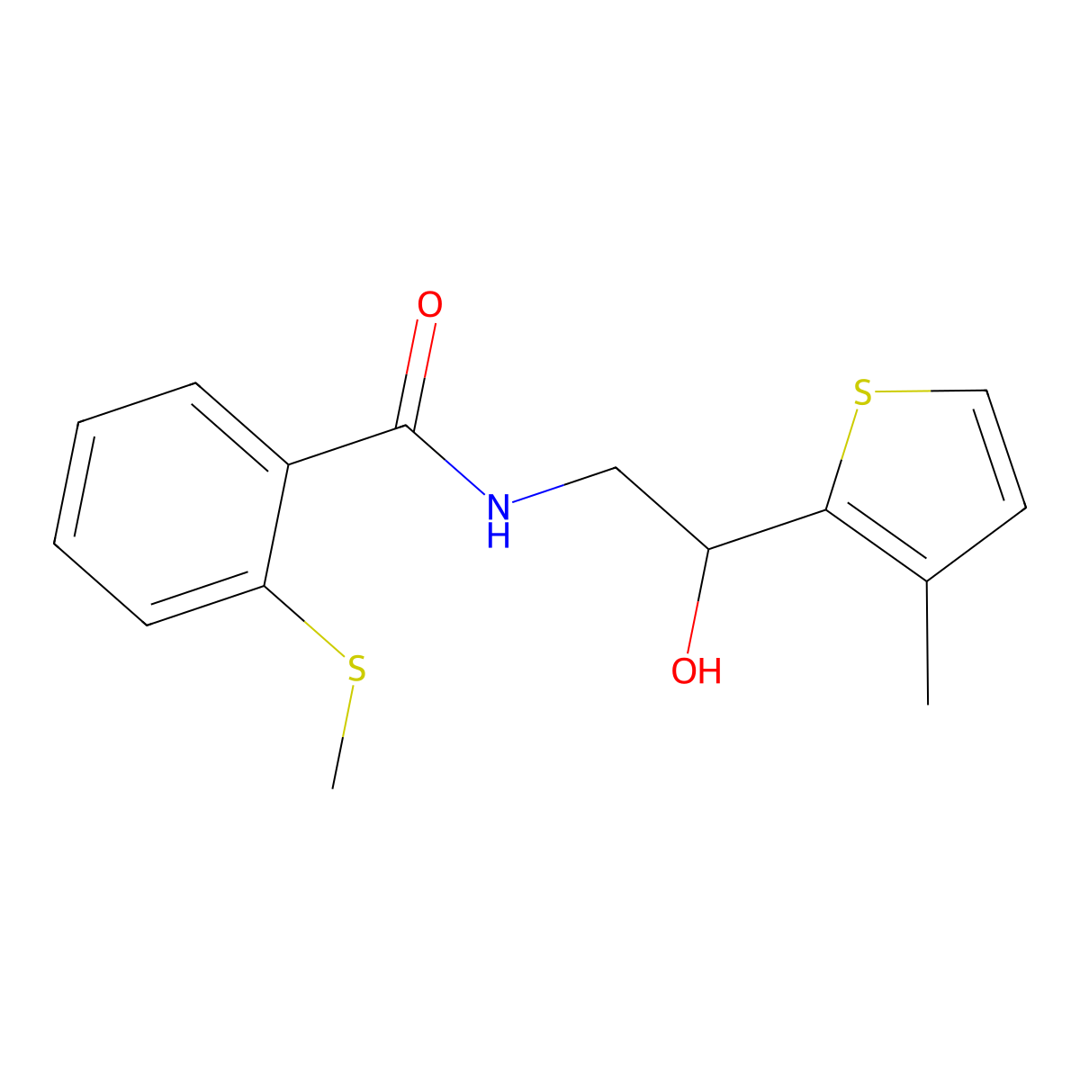 N-(2-hydroxy-2-(3-methylthiophen-2-yl)ethyl)-2-(methylthio)benzamide molecular structure, CAS 1351601-11-0