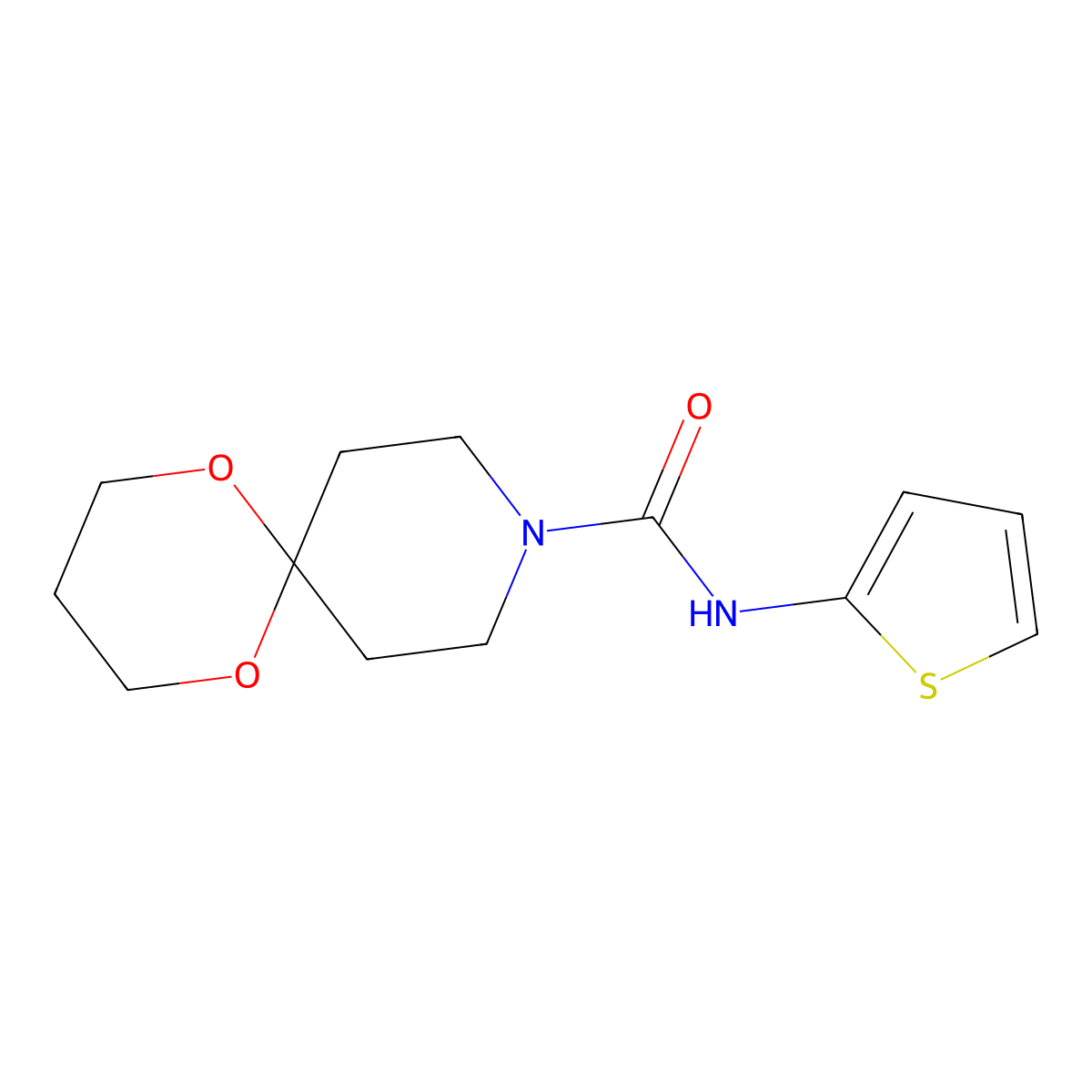 N-(thiophen-2-yl)-1,5-dioxa-9-azaspiro[5.5]undecane-9-carboxamide molecular structure, CAS 1351601-13-2