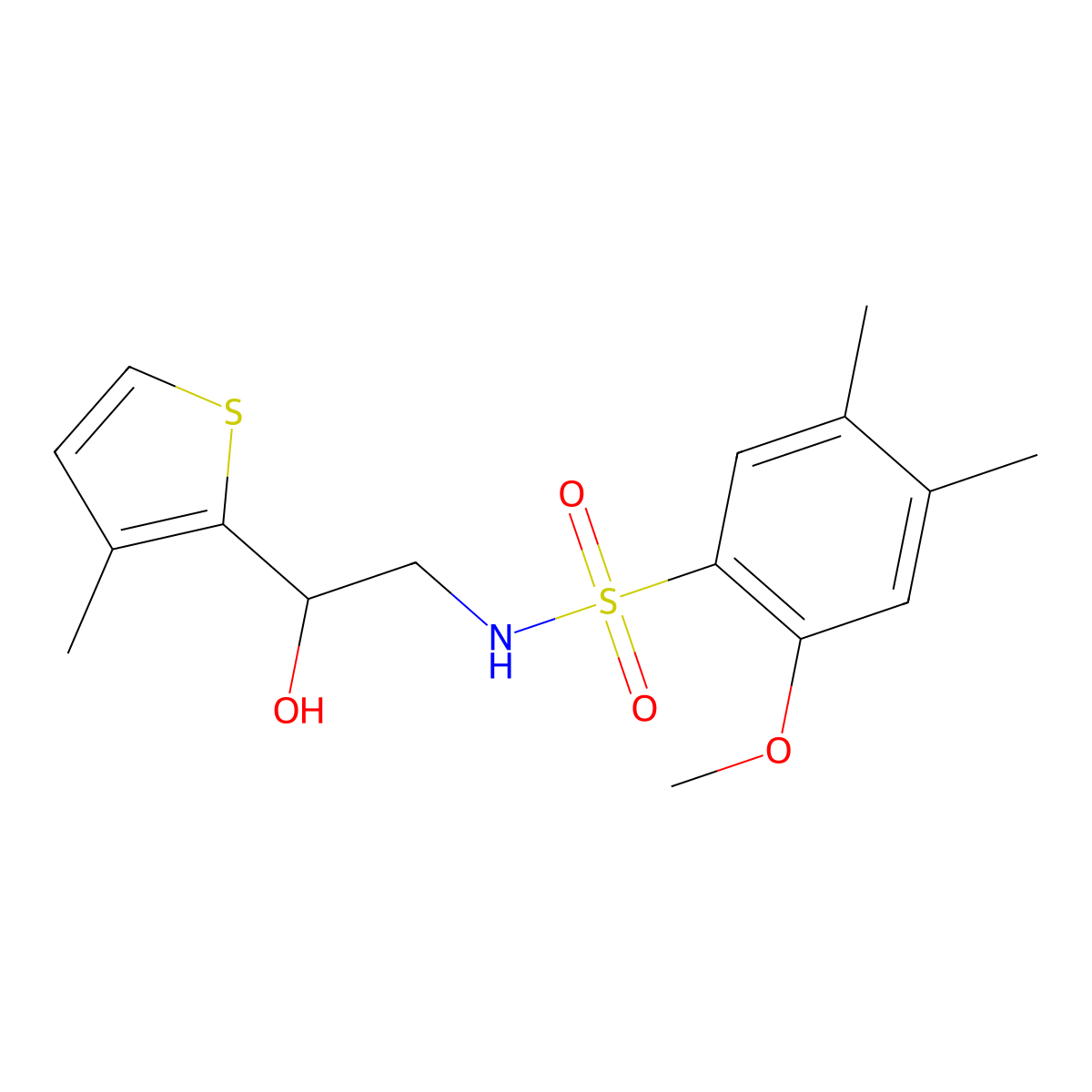 N-(2-hydroxy-2-(3-methylthiophen-2-yl)ethyl)-2-methoxy-4,5-dimethylbenzenesulfonamide molecular structure, CAS 1351601-28-9