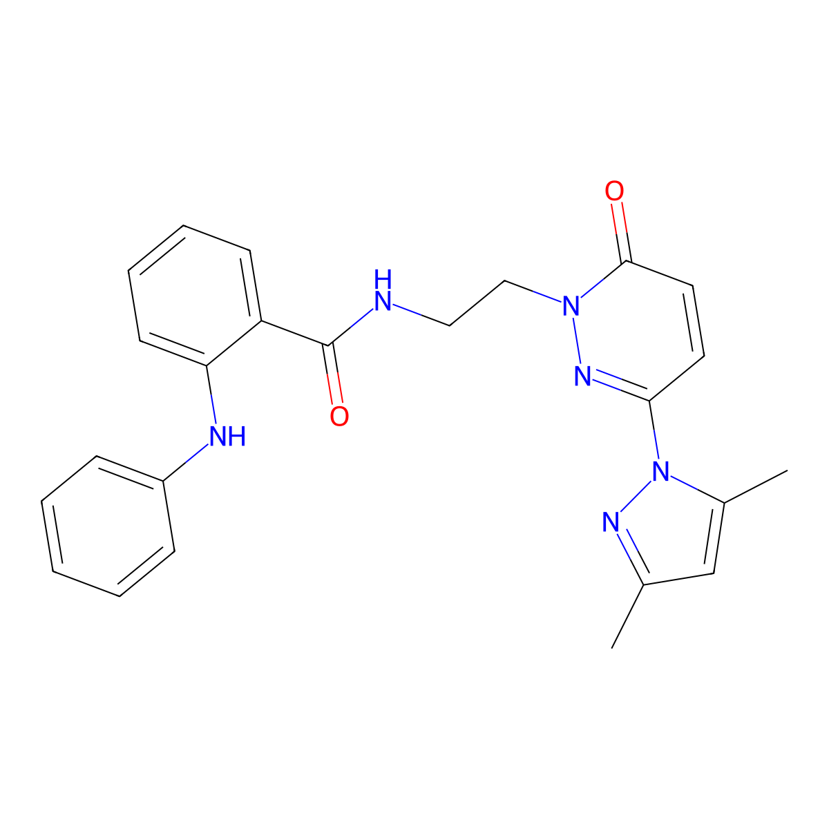 N-(2-(3-(3,5-dimethyl-1H-pyrazol-1-yl)-6-oxopyridazin-1(6H)-yl)ethyl)-2-(phenylamino)benzamide molecular structure, CAS 1351601-43-8