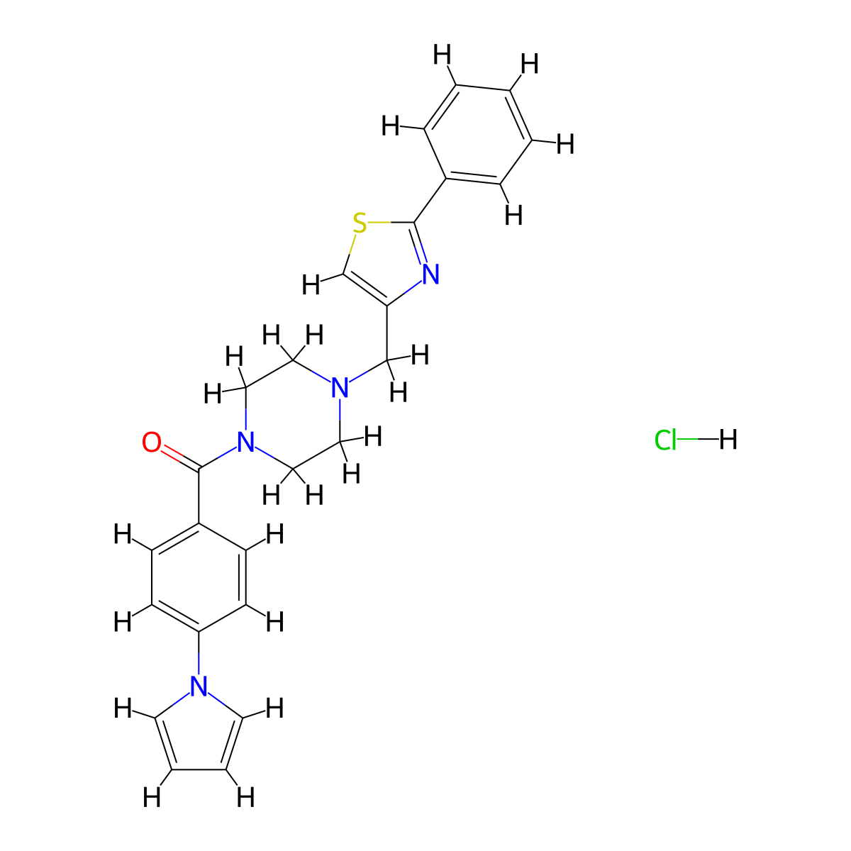 (4-(1H-pyrrol-1-yl)phenyl)(4-((2-phenylthiazol-4-yl)methyl)piperazin-1-yl)methanone hydrochloride molecular structure, CAS 1351601-63-2