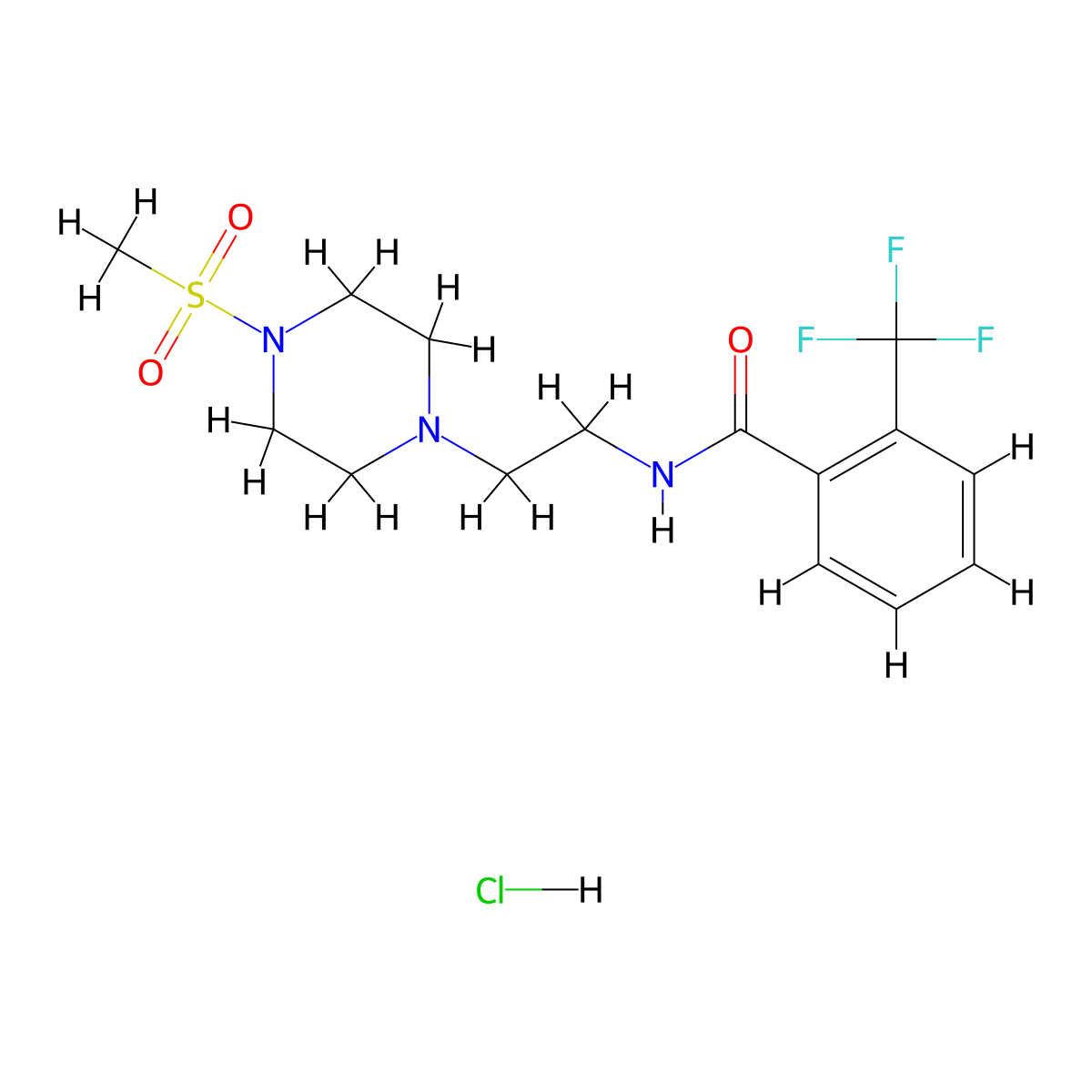 N-(2-(4-(methylsulfonyl)piperazin-1-yl)ethyl)-2-(trifluoromethyl)benzamide hydrochloride molecular structure, CAS 1351601-79-0
