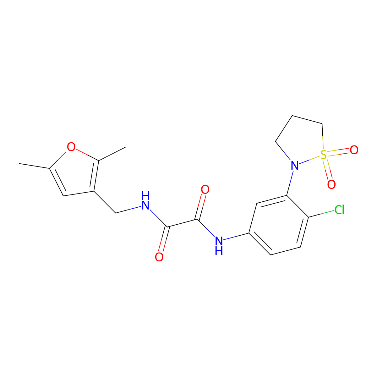 N1-(4-chloro-3-(1,1-dioxidoisothiazolidin-2-yl)phenyl)-N2-((2,5-dimethylfuran-3-yl)methyl)oxalamide molecular structure, CAS 1351601-83-6