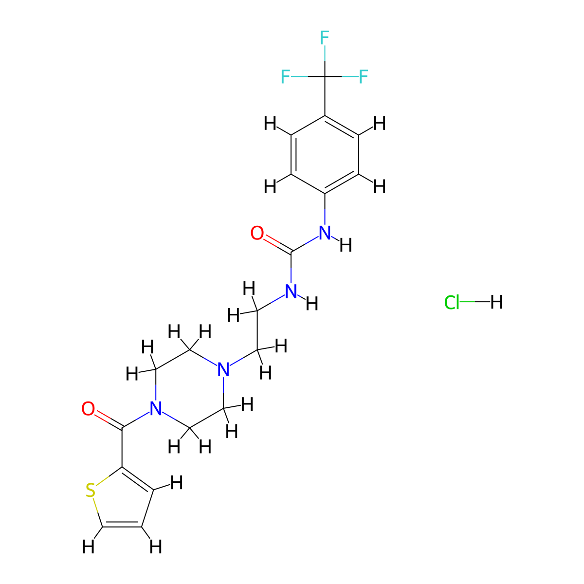 1-(2-(4-(Thiophene-2-carbonyl)piperazin-1-yl)ethyl)-3-(4-(trifluoromethyl)phenyl)urea hydrochloride molecular structure, CAS 1351601-89-2