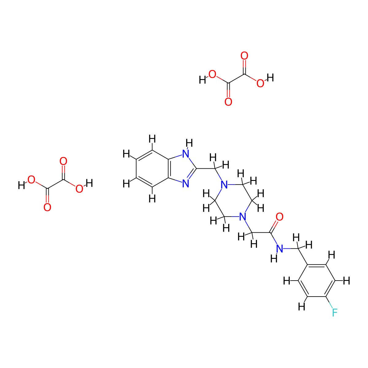 2-(4-((1H-benzo[d]imidazol-2-yl)methyl)piperazin-1-yl)-N-(4-fluorobenzyl)acetamide dioxalate molecular structure, CAS 1351601-91-6