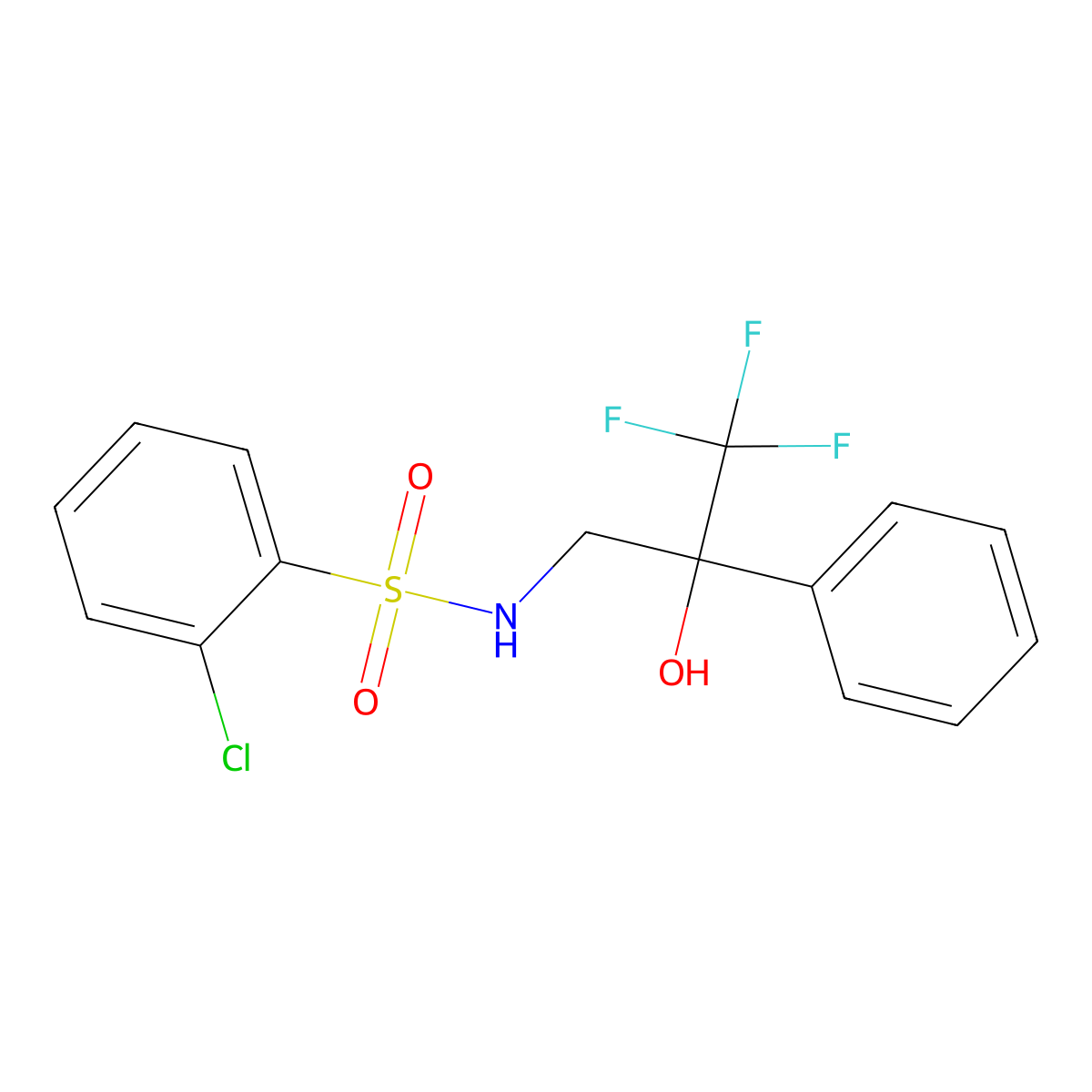 2-chloro-N-(3,3,3-trifluoro-2-hydroxy-2-phenylpropyl)benzenesulfonamide molecular structure, CAS 1351601-98-3