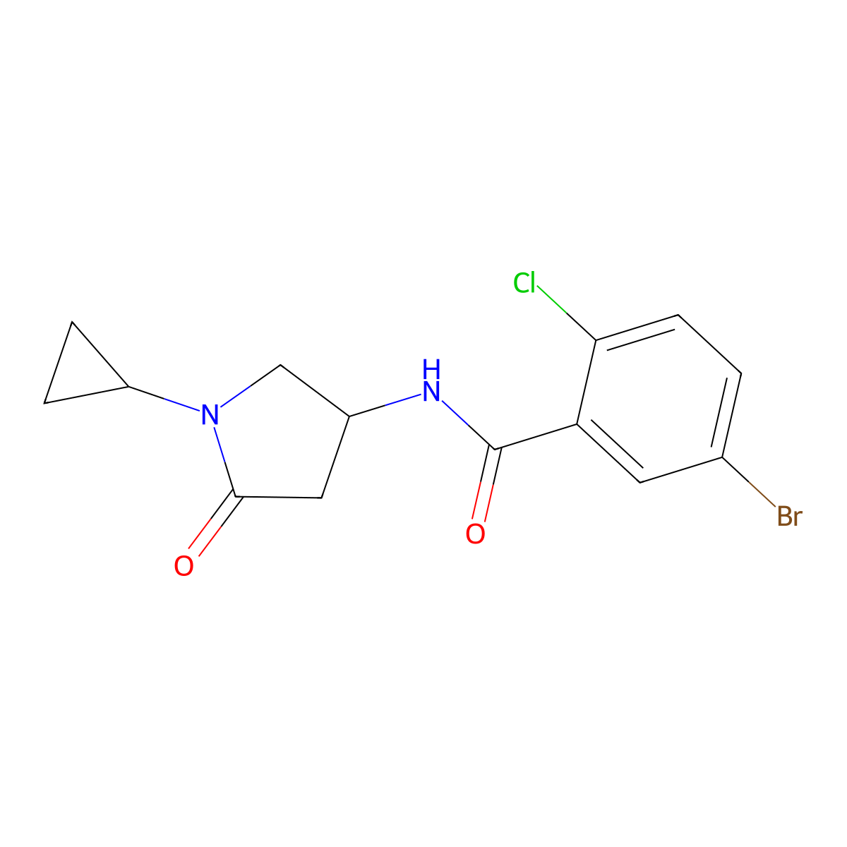 5-bromo-2-chloro-N-(1-cyclopropyl-5-oxopyrrolidin-3-yl)benzamide molecular structure, CAS 1351602-14-6