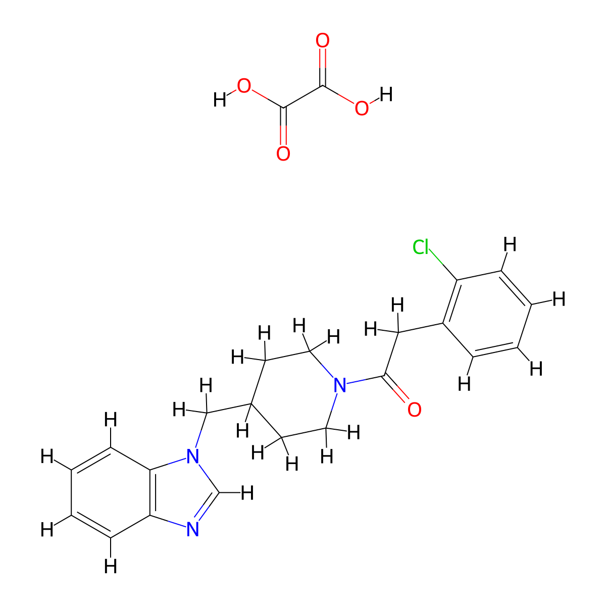 1-(4-((1H-benzo[d]imidazol-1-yl)methyl)piperidin-1-yl)-2-(2-chlorophenyl)ethanone oxalate molecular structure, CAS 1351602-24-8