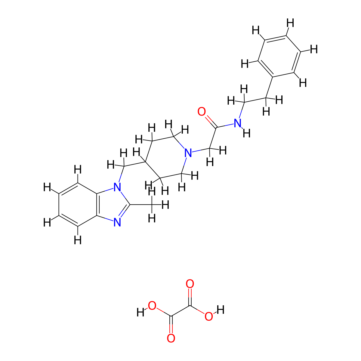 2-(4-((2-methyl-1H-benzo[d]imidazol-1-yl)methyl)piperidin-1-yl)-N-phenethylacetamide oxalate molecular structure, CAS 1351602-37-3