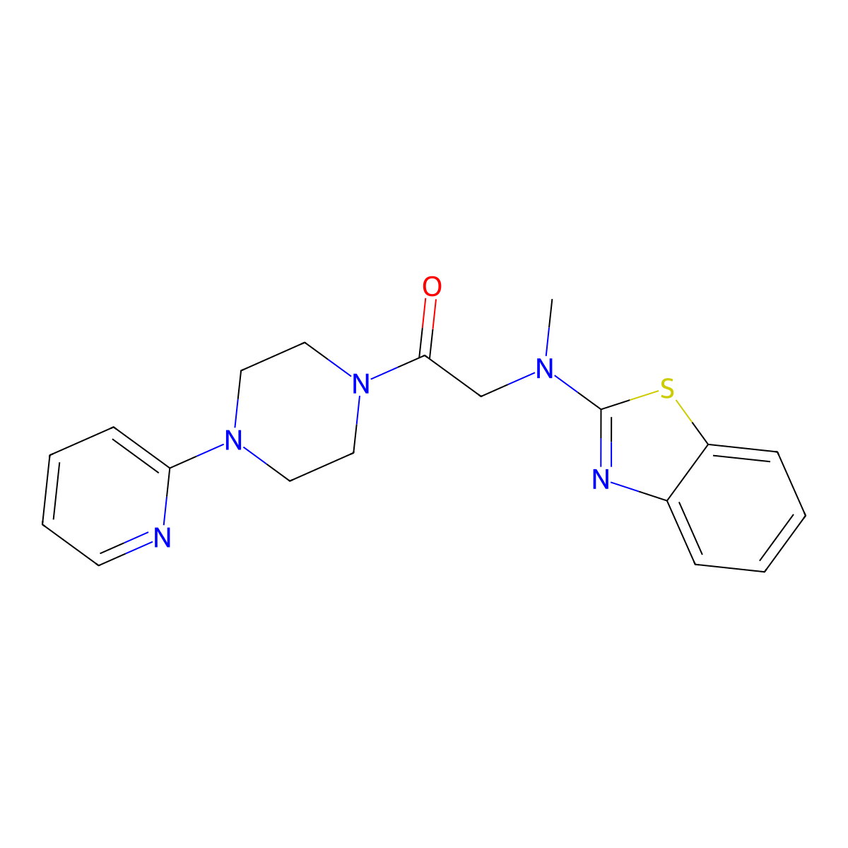 2-(Benzo[d]thiazol-2-yl(methyl)amino)-1-(4-(pyridin-2-yl)piperazin-1-yl)ethanone molecular structure, CAS 1351602-40-8