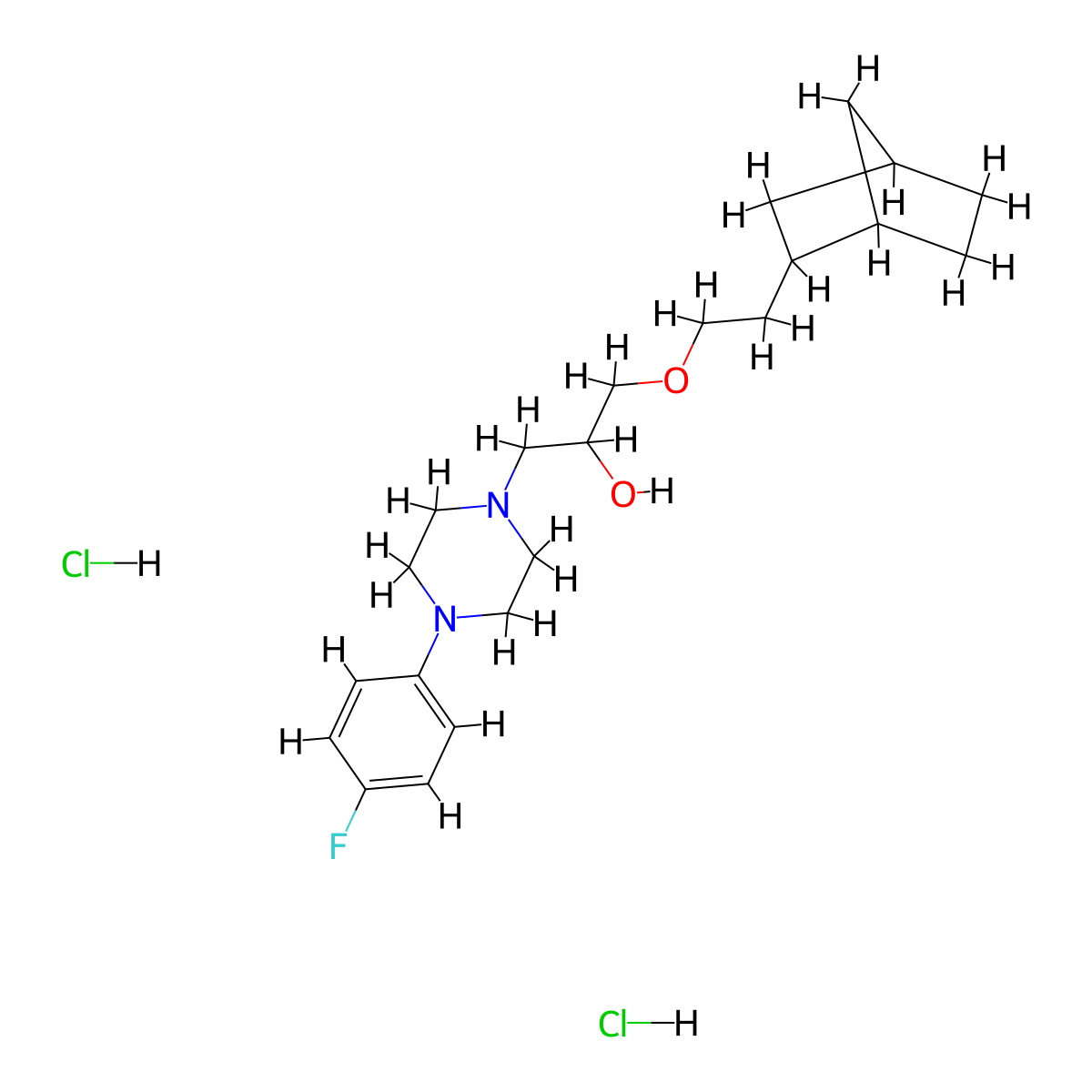 1-(2-((1R,4S)-bicyclo[2.2.1]heptan-2-yl)ethoxy)-3-(4-(4-fluorophenyl)piperazin-1-yl)propan-2-ol dihydrochloride molecular structure, CAS 1351602-42-0