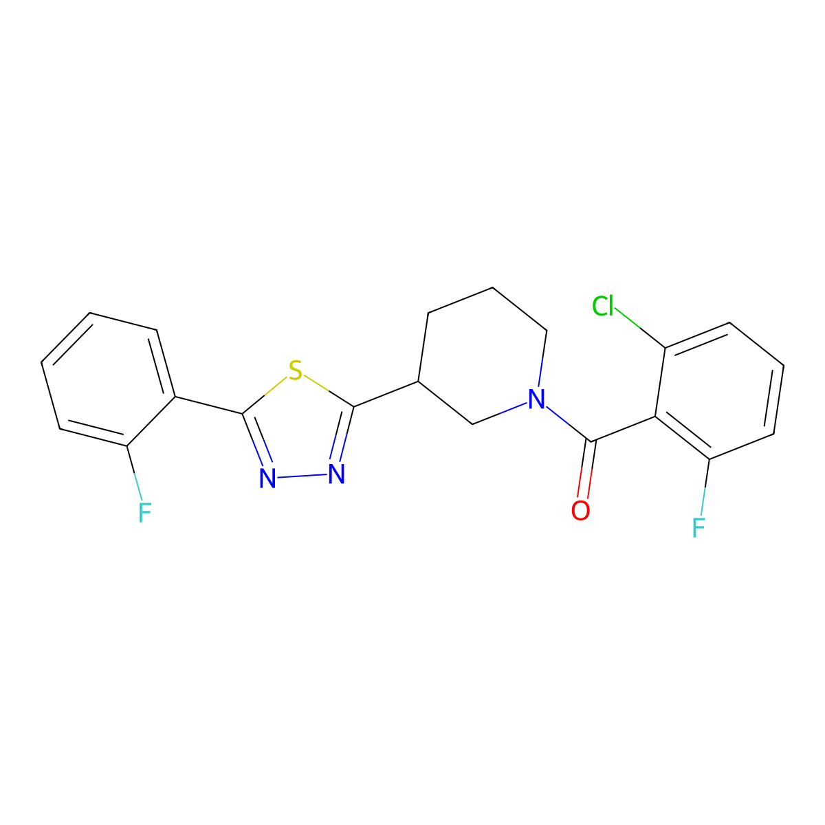 (2-Chloro-6-fluorophenyl)(3-(5-(2-fluorophenyl)-1,3,4-thiadiazol-2-yl)piperidin-1-yl)methanone molecular structure, CAS 1351602-45-3