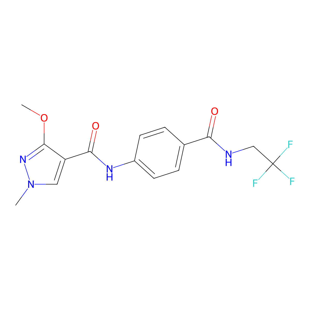 3-methoxy-1-methyl-N-{4-[(2,2,2-trifluoroethyl)carbamoyl]phenyl}-1H-pyrazole-4-carboxamide molecular structure, CAS 1351602-53-3