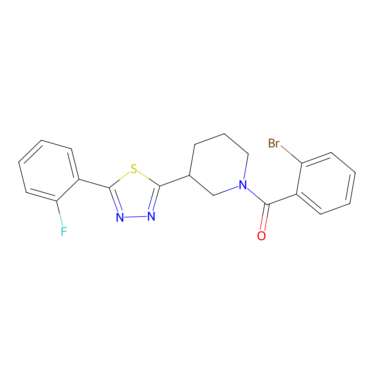 (2-Bromophenyl)(3-(5-(2-fluorophenyl)-1,3,4-thiadiazol-2-yl)piperidin-1-yl)methanone molecular structure, CAS 1351602-55-5