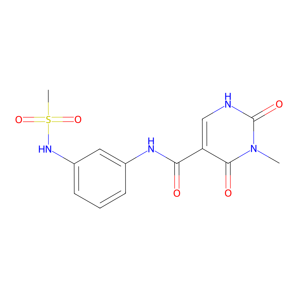 3-methyl-N-(3-(methylsulfonamido)phenyl)-2,4-dioxo-1,2,3,4-tetrahydropyrimidine-5-carboxamide molecular structure, CAS 1351602-60-2
