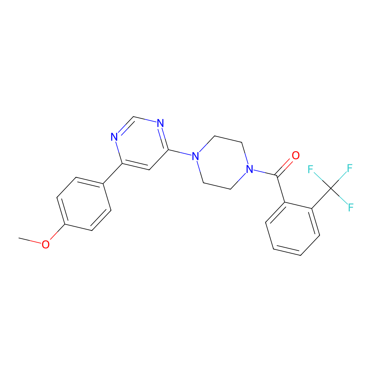 (4-(6-(4-Methoxyphenyl)pyrimidin-4-yl)piperazin-1-yl)(2-(trifluoromethyl)phenyl)methanone molecular structure, CAS 1351602-63-5