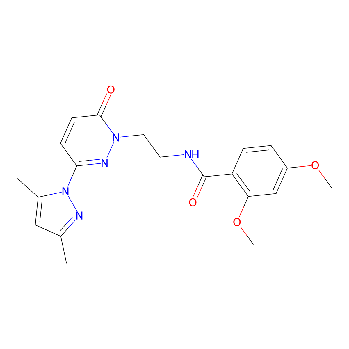 N-(2-(3-(3,5-dimethyl-1H-pyrazol-1-yl)-6-oxopyridazin-1(6H)-yl)ethyl)-2,4-dimethoxybenzamide molecular structure, CAS 1351602-64-6