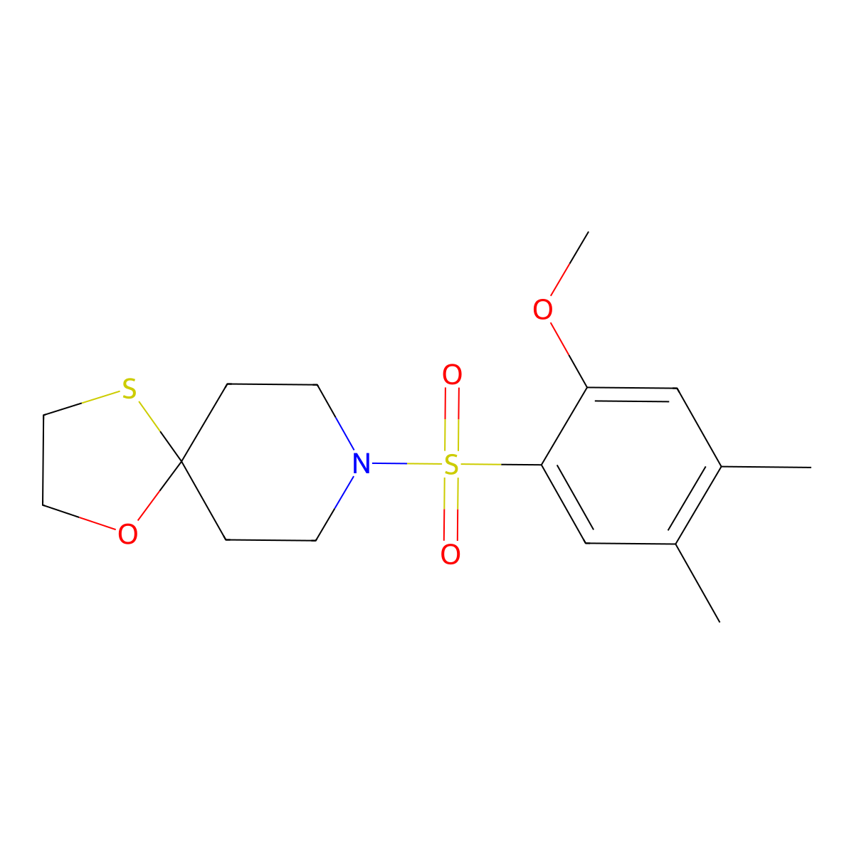 8-((2-Methoxy-4,5-dimethylphenyl)sulfonyl)-1-oxa-4-thia-8-azaspiro[4.5]decane molecular structure, CAS 1351602-76-0