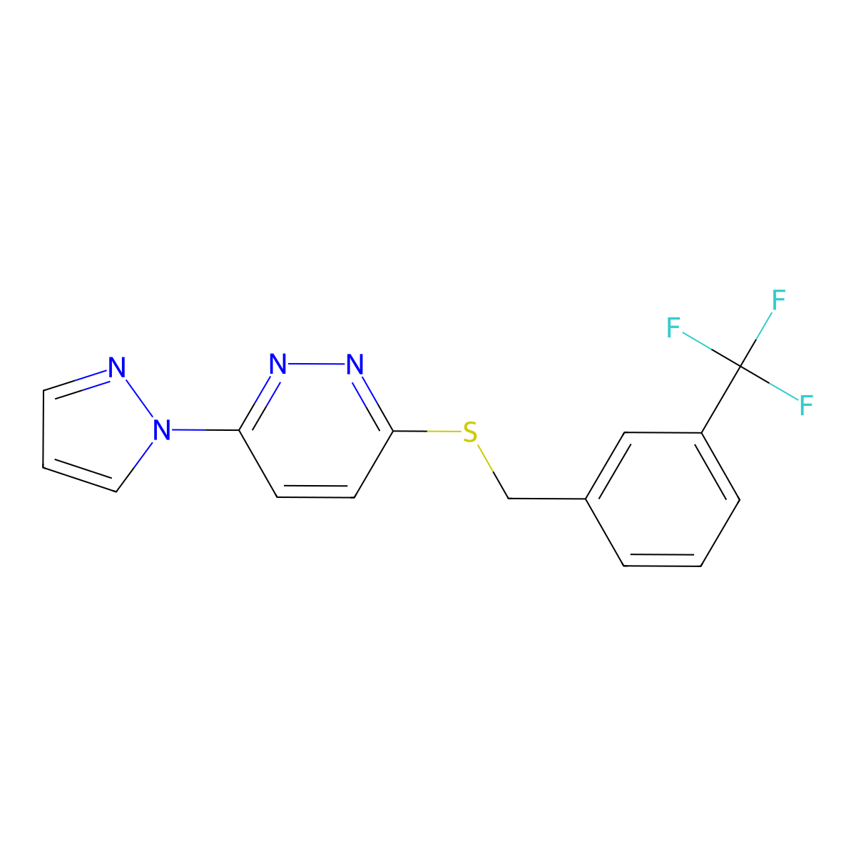 3-(1H-pyrazol-1-yl)-6-((3-(trifluoromethyl)benzyl)thio)pyridazine molecular structure, CAS 1351602-84-0